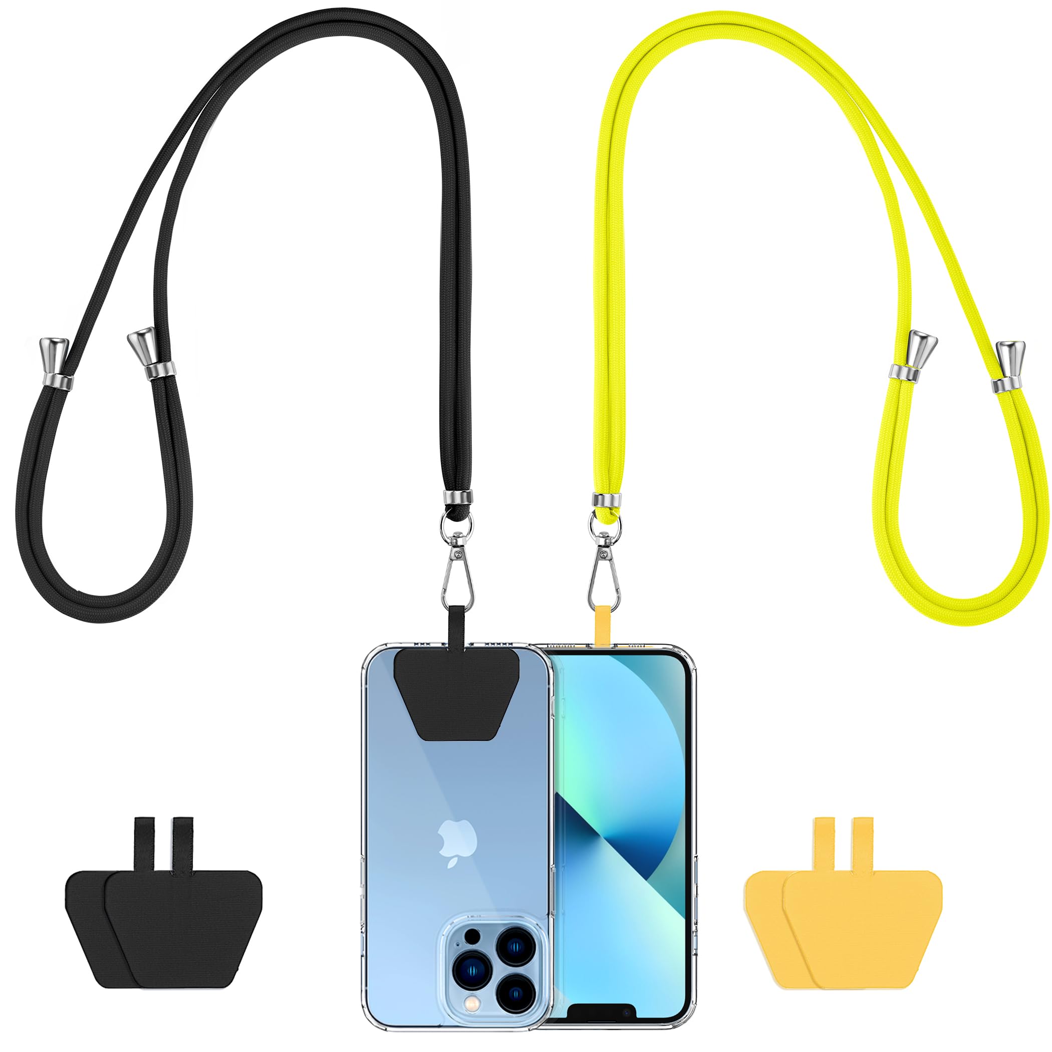 CACOE Cell Phone Lanyard 2 Pcs-1 Pcs Adjustable Neck Strap,1 Pcs Wrist Strap,2 Pcs Pads,Universal Crossbody,Multifuctional Compatible with Most Smartphones(Black)